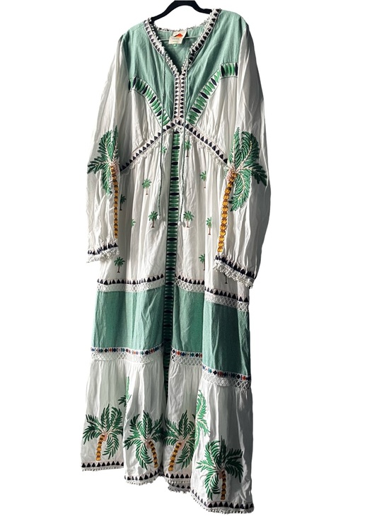 FARM Rio Dresses & Skirts - FARM Rio White and Green Palm-Print Maxi Dress